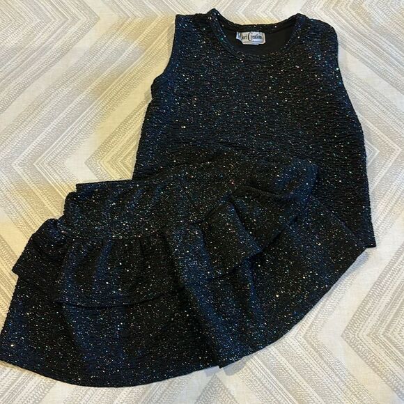 Dori Creations Girls Black with Sparkle Tank Top with Skirt Matching Set - 8/10